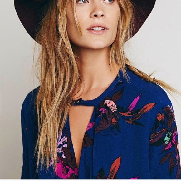 Free People Blue Floral navy magenta tunic dress M - Picture 5 of 13